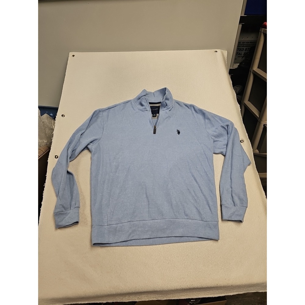 US Polo Assn Mens XL Light Blue Quarter Zip Pullover Ribbed Knit Sweater Logo